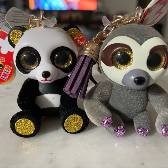Ty Beanie Mini Boo Dangler & Chi (sloth & panda) Keychain Key Ring - both NWT - Picture 3 of 7